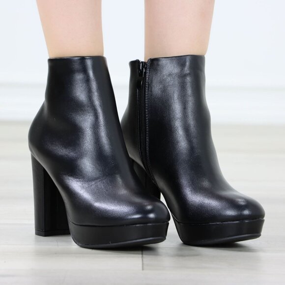 Womens Chunky Platform High Heeled Bootie Zip Up Black Ankle Boots Block Heel - Picture 10 of 15